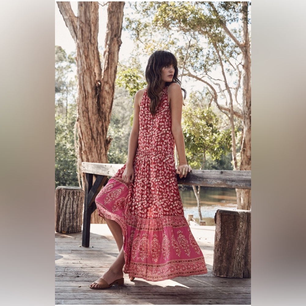 Spell Delerium Red And Pink Floral Maxi Dress View 2
